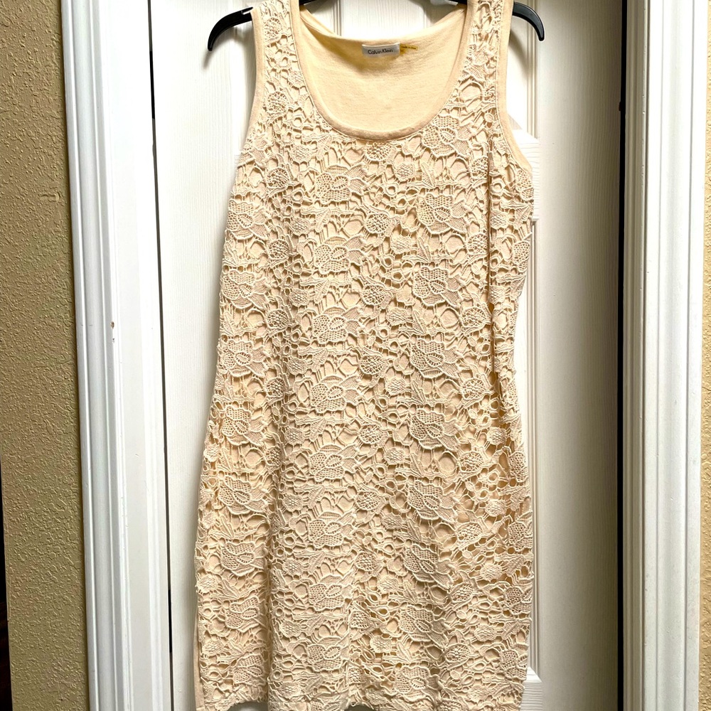 Calvin Klein Beige Crochet Knit Dress